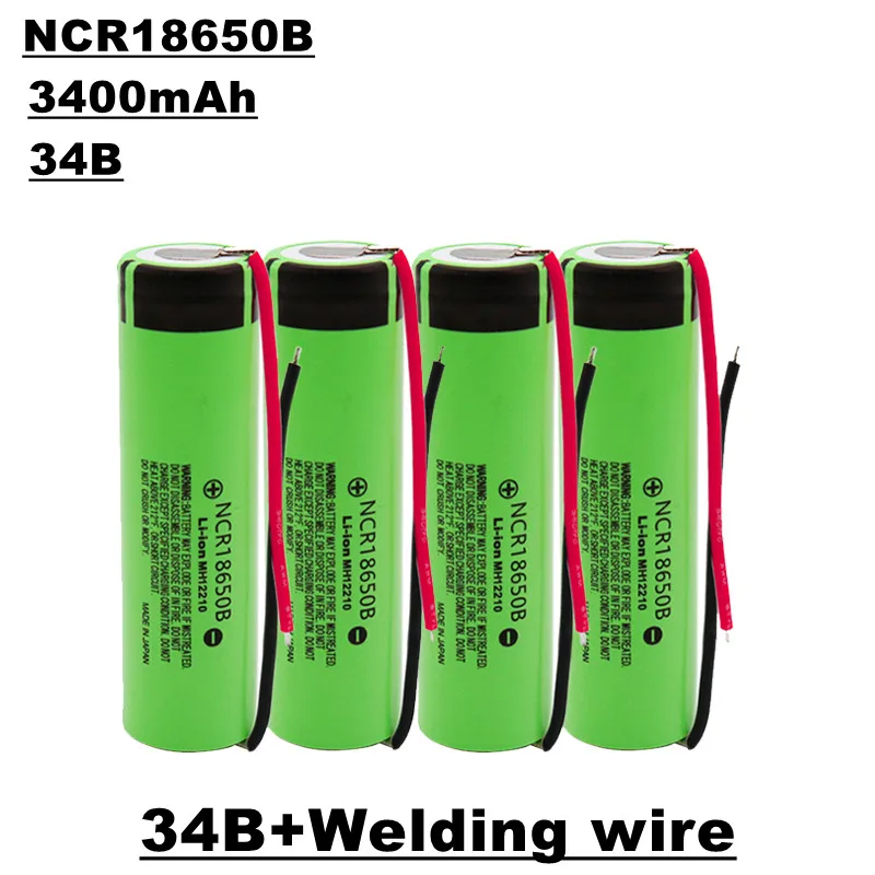 

Ncr18650b lithium ion rechargeable battery, 34B with welding wire, 3.7V, 3400mAh,suitable for power tools,razors,microphones,etc