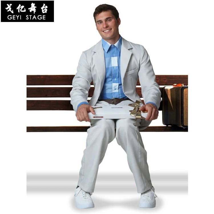Forrest Gump Costume Cosplay Halloween Dress Adult Men Grey Suit Inspirational Gump Shirt Party Fancy Movie Uniform