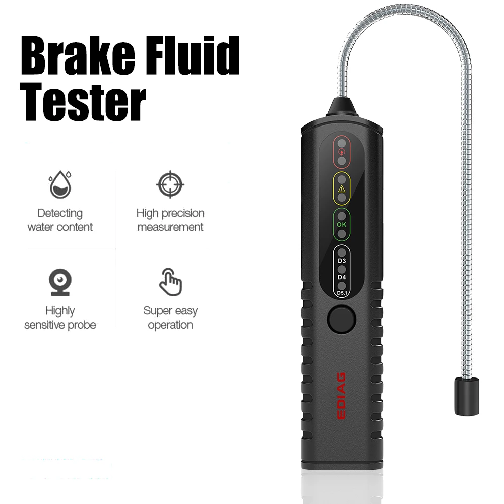 

High Sensitivity Probe With Multiple LED Indicators For DOT3/DOT4/DOT5.1 Automotive Liquid Testing Tool Brake Fluid Tester BF100