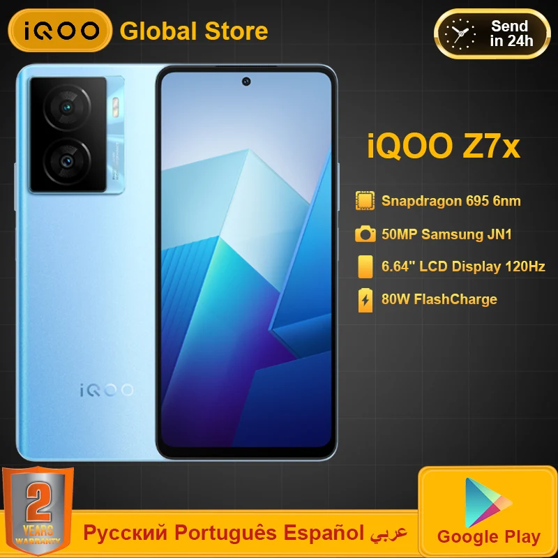 

vivo iQOO Z7X 5G Mobile Phone Snapdragon 695 6.64'' LCD 6000 mAh Large Battery 80W Super Charge 50MP Camera android Smartphone