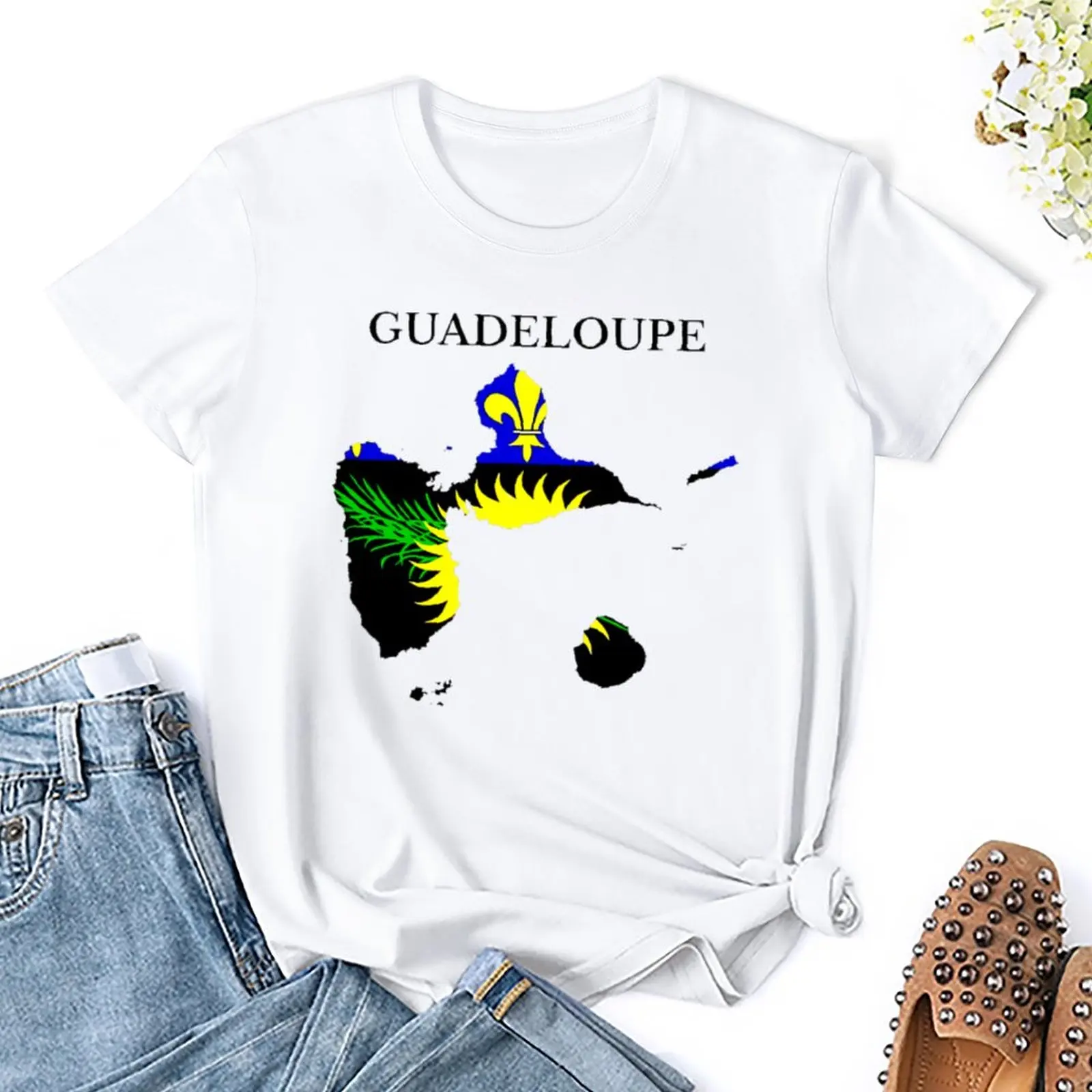 

Guadeloupe Map Flag, France, French Region Party New Design Motion Top Quality High Grade Tees Travel USA Size