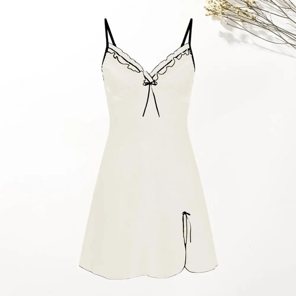 Женская летняя кружевная ночная рубашка на тонких бретельках платье-трапеция