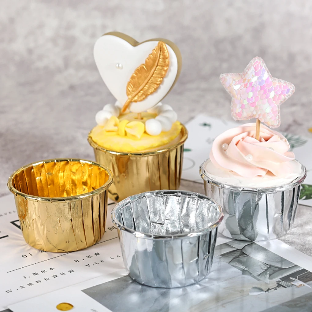 

50pcs Muffin Cups Cupcake Paper Cup Oilproof Cupcake Liner Baking Cup Tray Case Wedding Party Caissettes Golden Wrapper Pape