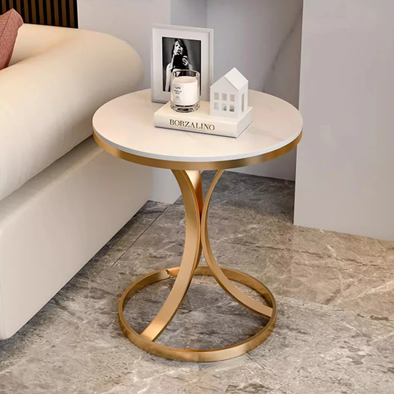 

Storage Design Luxury Side Table Nordic Bedroom Marble Mesa Round Coffee Table Metal Leg Tavolino Da Salotto Balcony Furniture