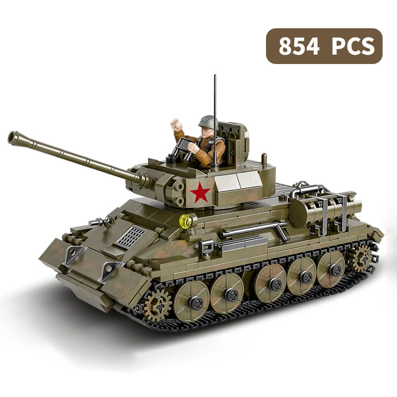 

Второй мировой войны, военный античный советский Танк T34/85, строительные блоки, набор кирпичей, солдаты, модель бронированного оружия, игруш...