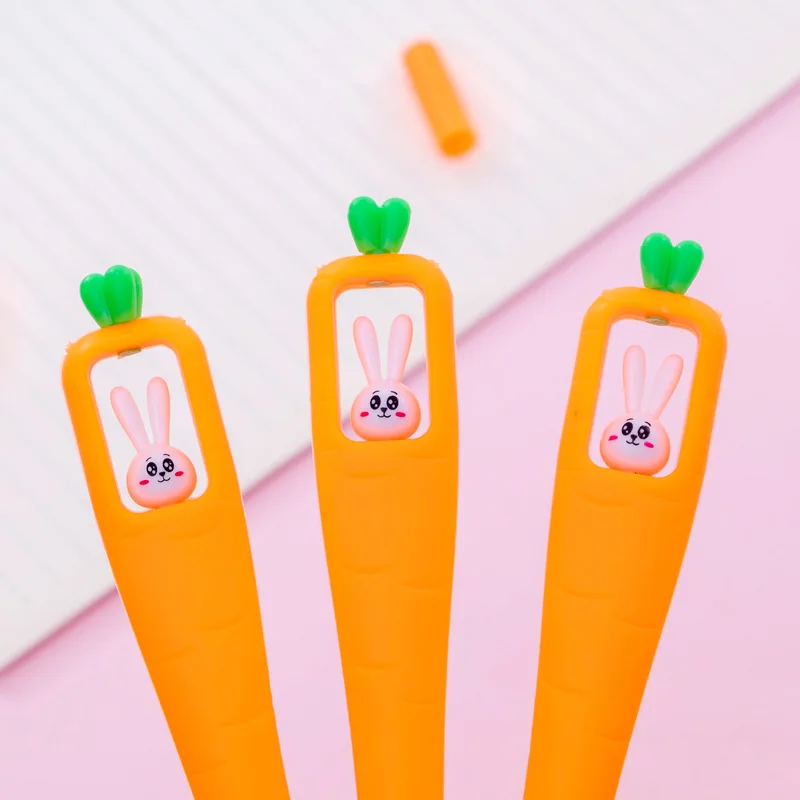 

5Pcs/Lot Cartoon Rabbit Carrot Gel Pen 0.5mm Black Ink Creative Cute Student Write Kids School Gift Stationery Office Supplies