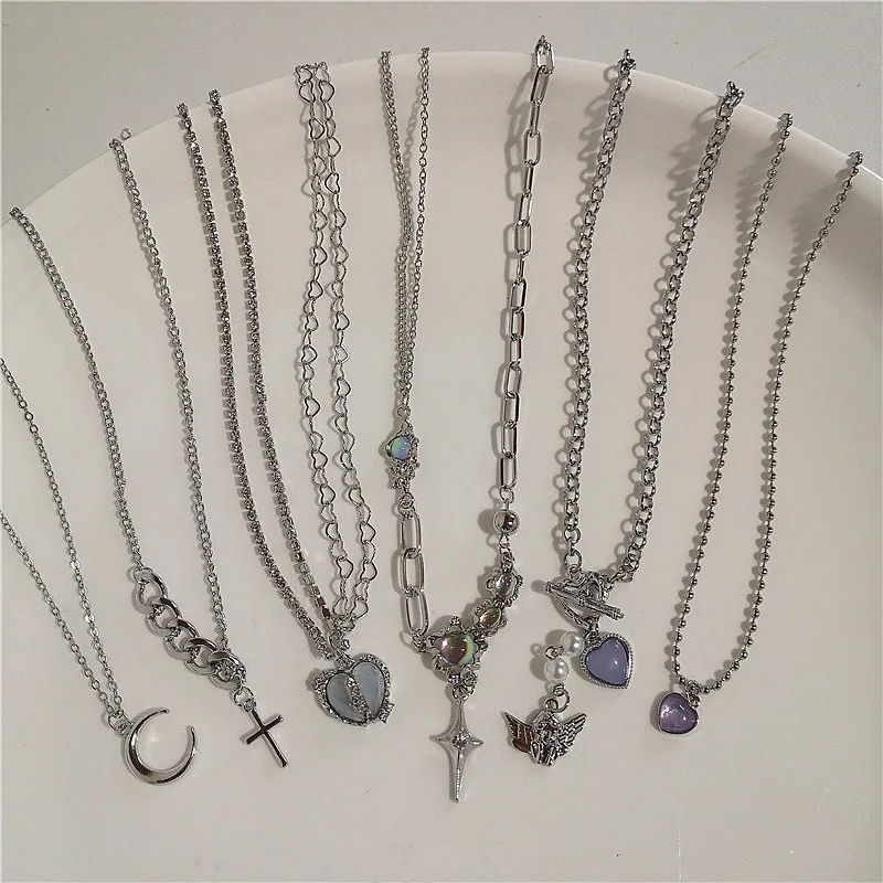 

Kpop Vintage Heart Angel Pendant Clavicle Chain Necklace For Women Egirl Gothic Punk Y2K Cupid Pendant Necklace Party Jewelry