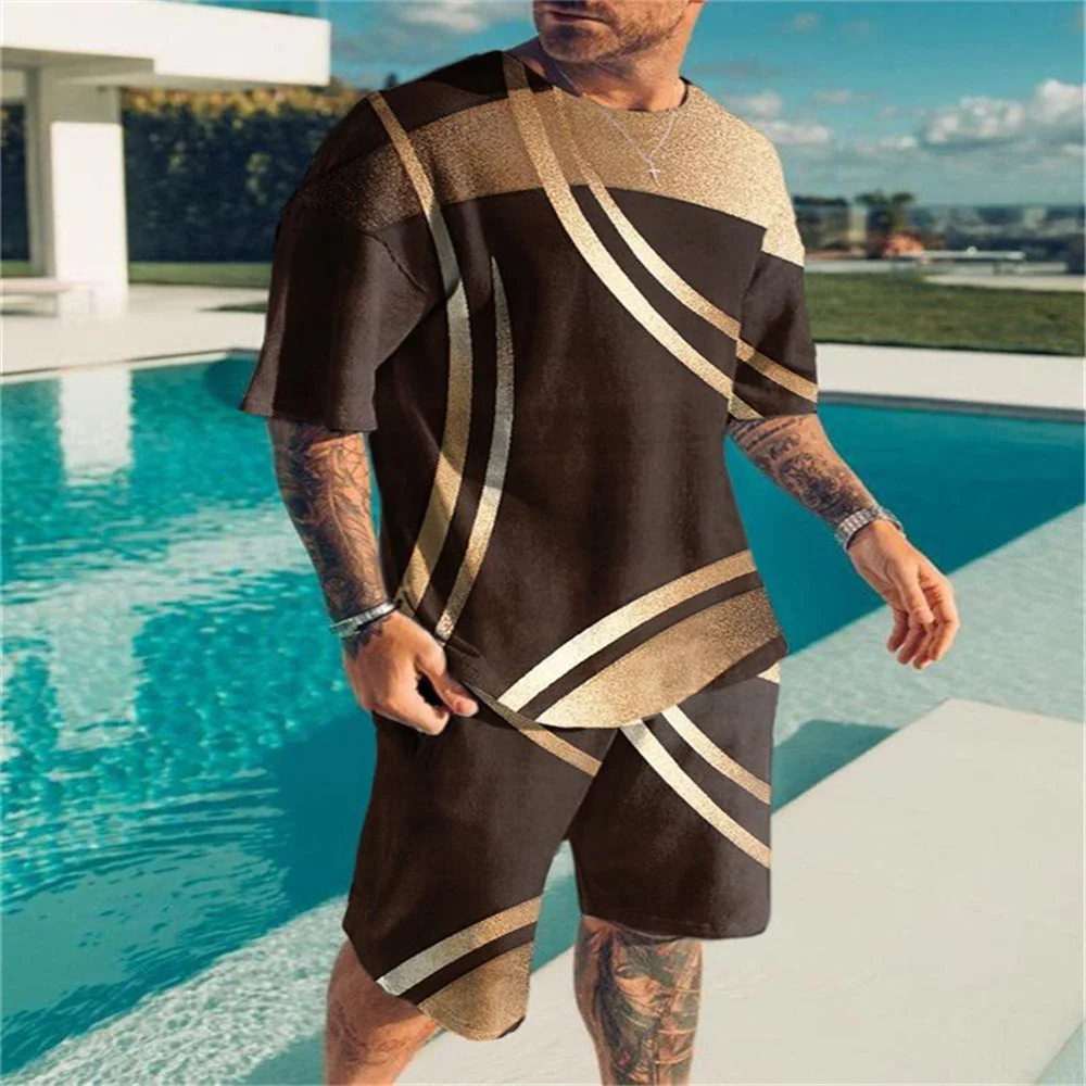 2023 Summer Men's Suit Short Sleeve T-Shirt Suit Fashion Trend Pattern 3D Sportswear Casual Oversized Crew Neck Top Add Shorts