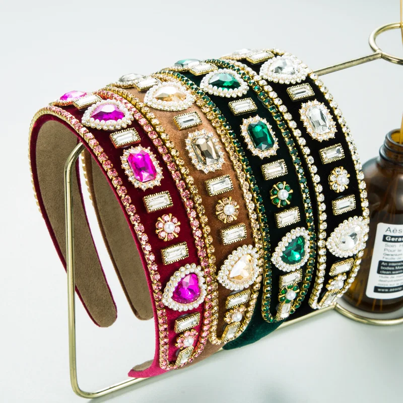 

Luxury Full Geometric Diamond Headband Fashion Hair Accessories Women's Trend Party Shiny Drill Strip Hairband Girl Hair Band