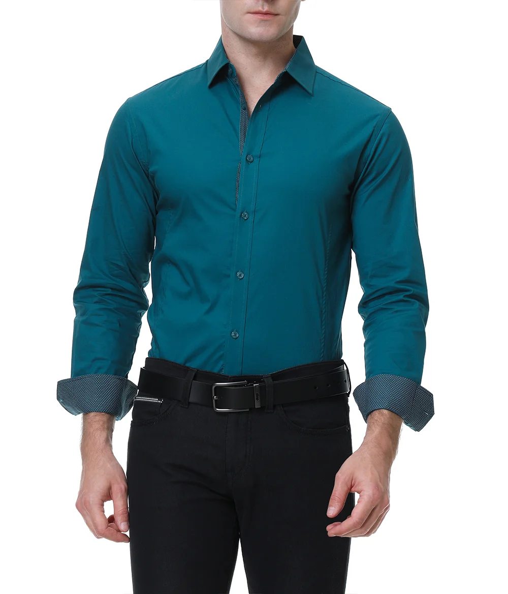EUOW 2023 Fashion Cotton Men Clothing White Wrinkle Resistant Shirts Long Sleeve Business Casual Formal Elasticity US Size Shirt