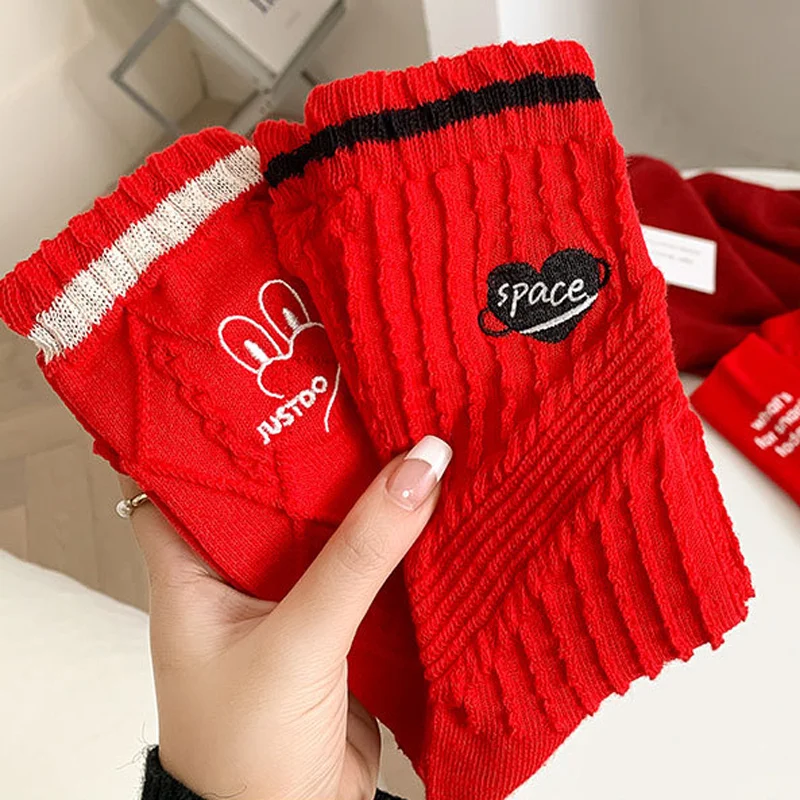 

Red Rabbit Women Socks Warm for Autumn Winter Japanese Korean Style Happy New Year Gift Fashion Student Cotton Sox Middle Tube