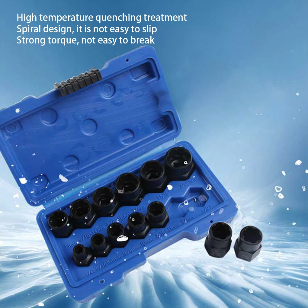 

13 Pieces Set Screw Extractor Broken Bolts Damaged Nut Remover Assortment
