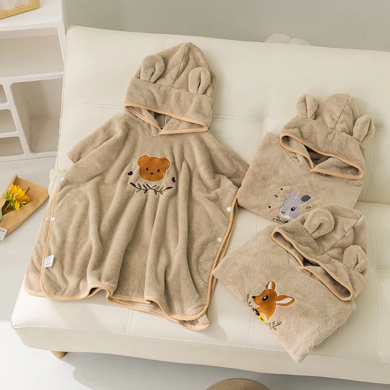 Coral Fleece Cotton Hooded Beach Towel Newborn Cape Towel So