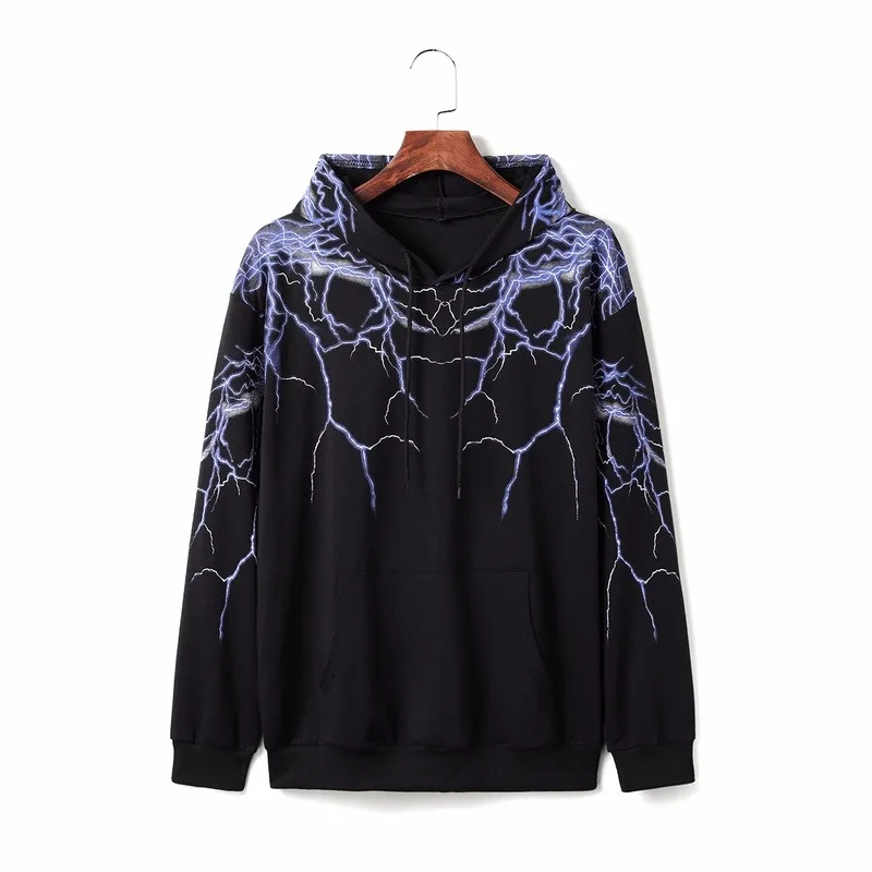 

European American New Autumn Winter Print Pullover Hooded Long-sleeved Sweatshirt Thickened Fashion Men's Clothing