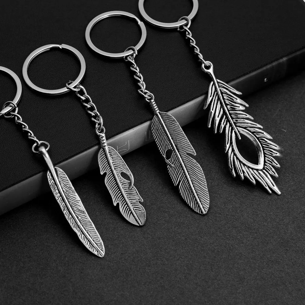

Feather Charms Keychain Peacock Pendants Keyring Jewelry Gift Key Holder Chain Ring Accessories For Men Boyfriend Women Bag Car