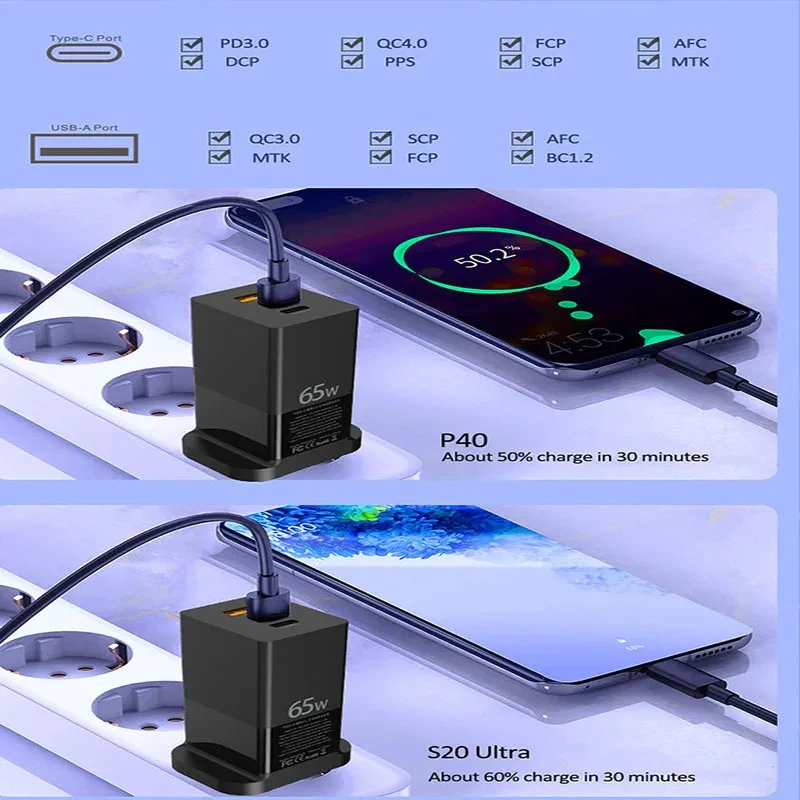 Зарядное устройство DteeDck складное с USB-портами 65 Вт