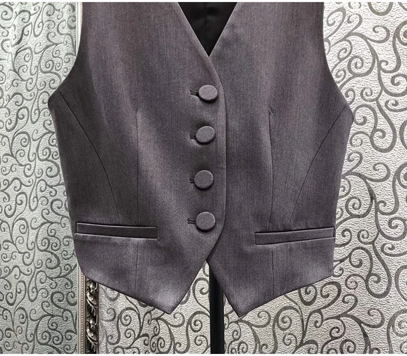 Женский жилет с V-образным вырезом Серый Повседневный в стиле пэчворк Осень-зима