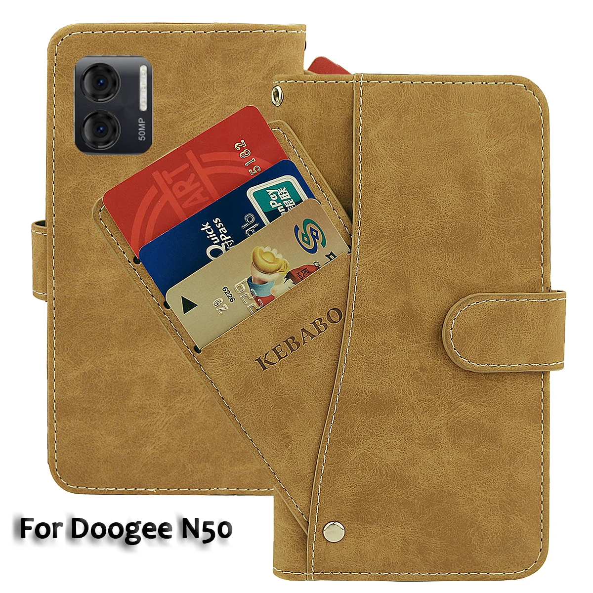 

Vintage Leather Wallet Doogee N50 Case 6.52" Flip Luxury Card Slots Cover Magnet Phone Protective Cases Bags