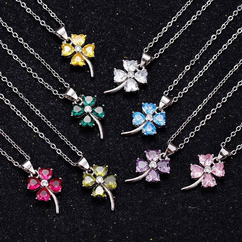 

Classic Crystal Clover Pendant For Lady Party Accessories Trendy S925 O Chain Necklace Women Sweet Flower Necklaces Choker Gift