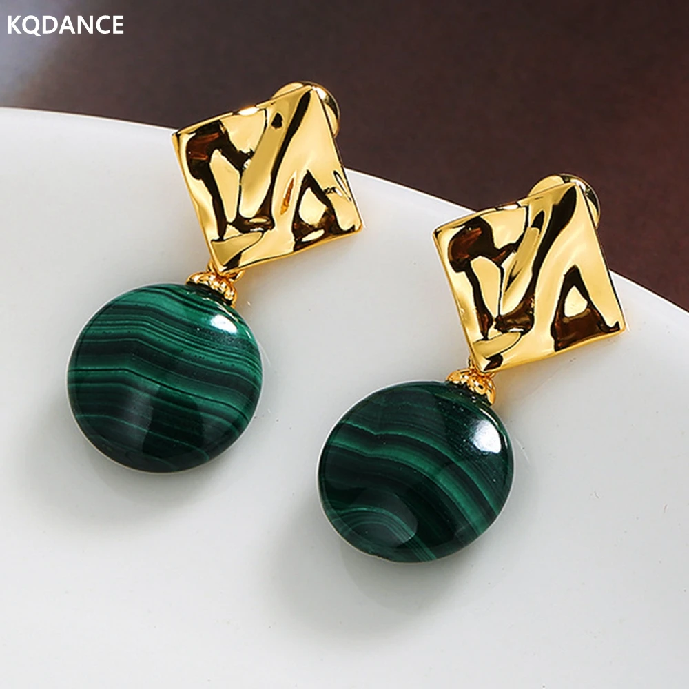 

KQDANCE Real Natural Stone Green Malachite Blue Lapis White/Pink Mother of Pearl Gemstones Earrings With 18K Gold plated Jewelry