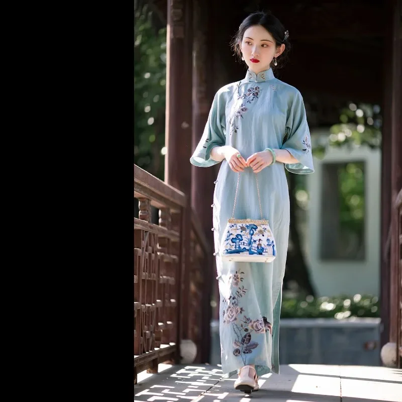 Китайское традиционное платье Qipao Cheongsam Elengant 2024 весна/лето новое улучшенное Ципао