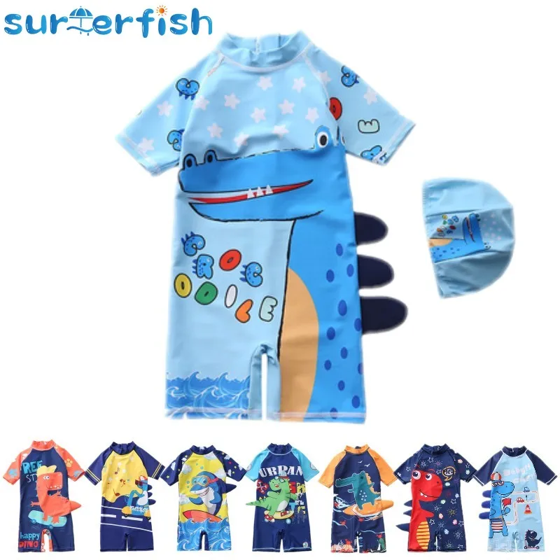 

Kids Boys Dinosaur Swimsuit Swimming Costume Trunks+Cap Set Children 1-6y Baby Boys Swimwear New Style Clothes Bebes Bathwear