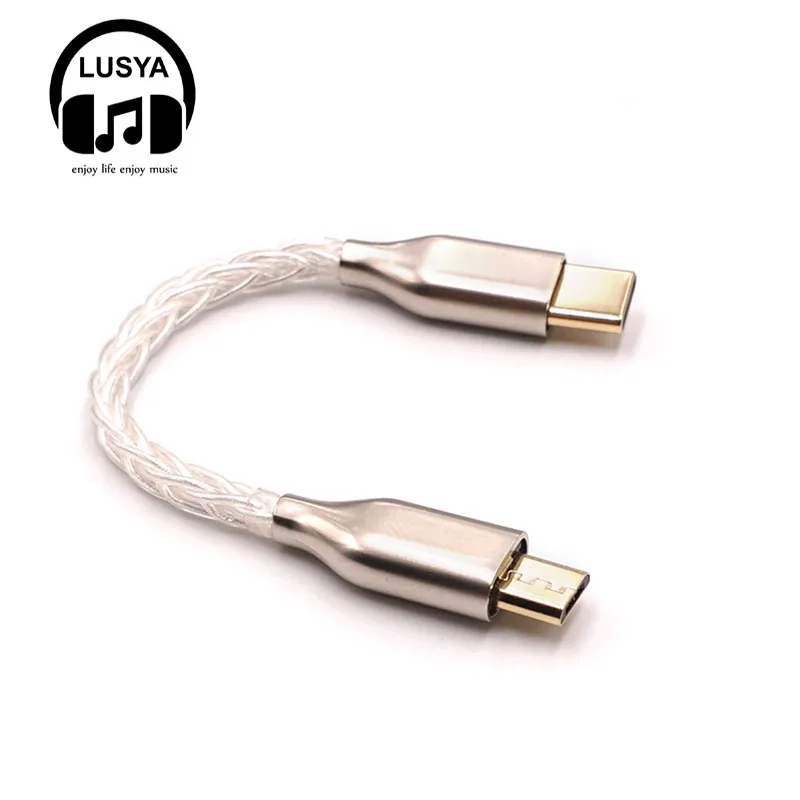 Cable de Audio de plata de ley 5N de 8 núcleos, Adaptador tipo c a tipo c A Lightning a Micro USB-A para auriculares HiFi, OTG, T0228