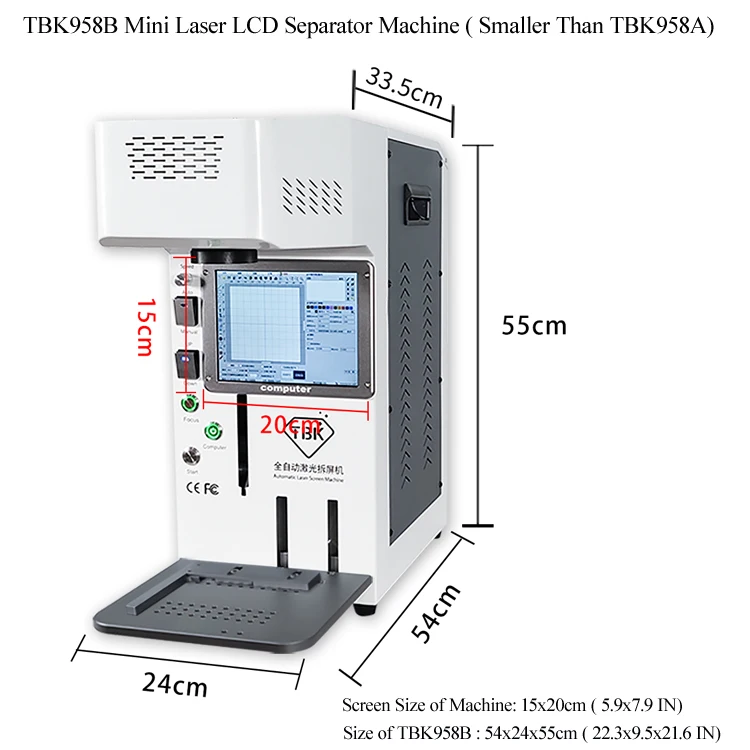 Миниатюрный лазерный сепаратор с ЖК-дисплеем TBK958B для удаления задней стеклянной