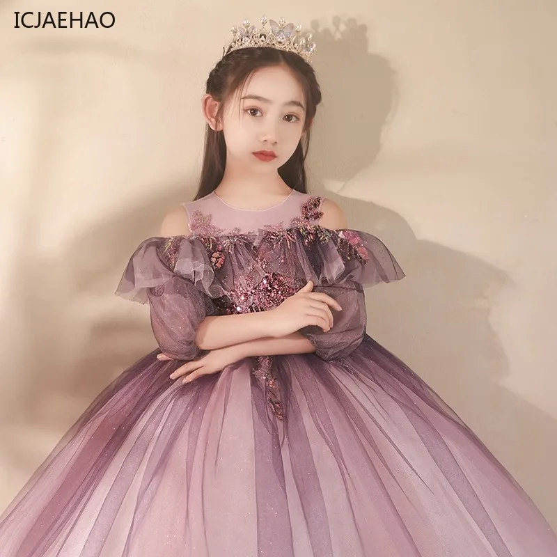 ICJAEHAO элегантное праздничное платье для маленьких девочек детские фиолетовые