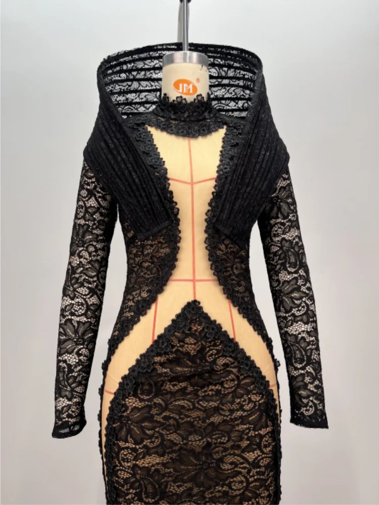 Элегантное Вечернее Платье-русалка черного цвета женское кружевное модное