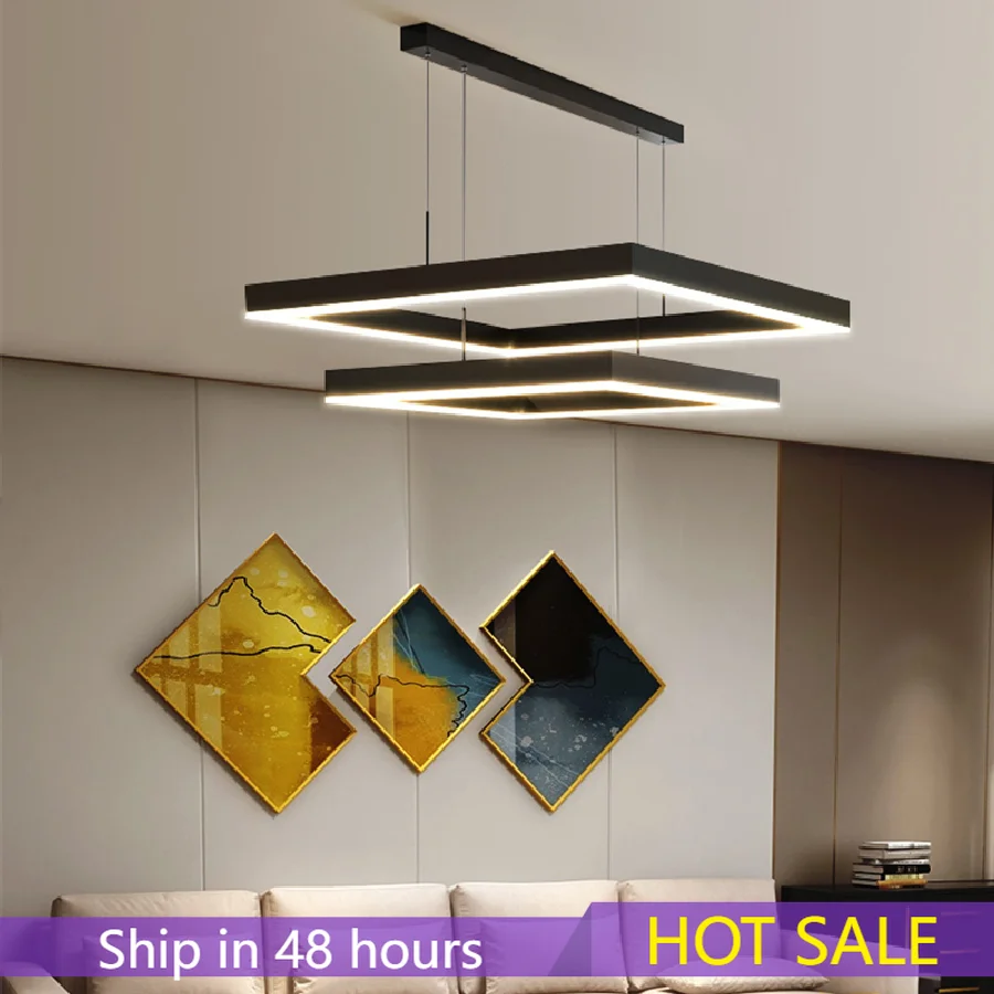 

Современная Минималистичная черная люстра IWP, квадратная светодиодная Подвесная лампа для гостиной, кухонный остров, регулируемая яркость,...