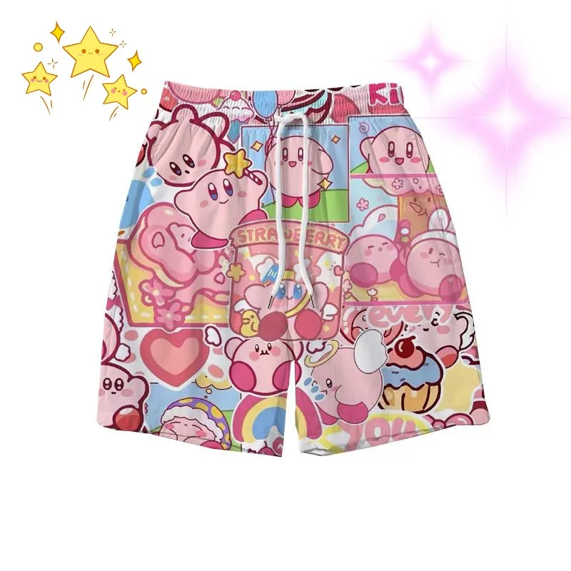 

Kawaii Star Kirby Shorts Anime Cartoon Couple Beach Pants Casual Loose Wide Leg Cropped Pants Men's Women's Sports Shorts Gift