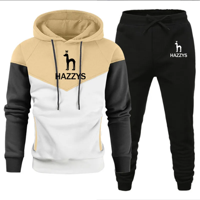 

Популярные мужские толстовки HAZZYS, комбинированный джемпер, осенне-зимний шерстяной Теплый костюм с длинным рукавом и брюками, верхняя одежда, спортивная рубашка c