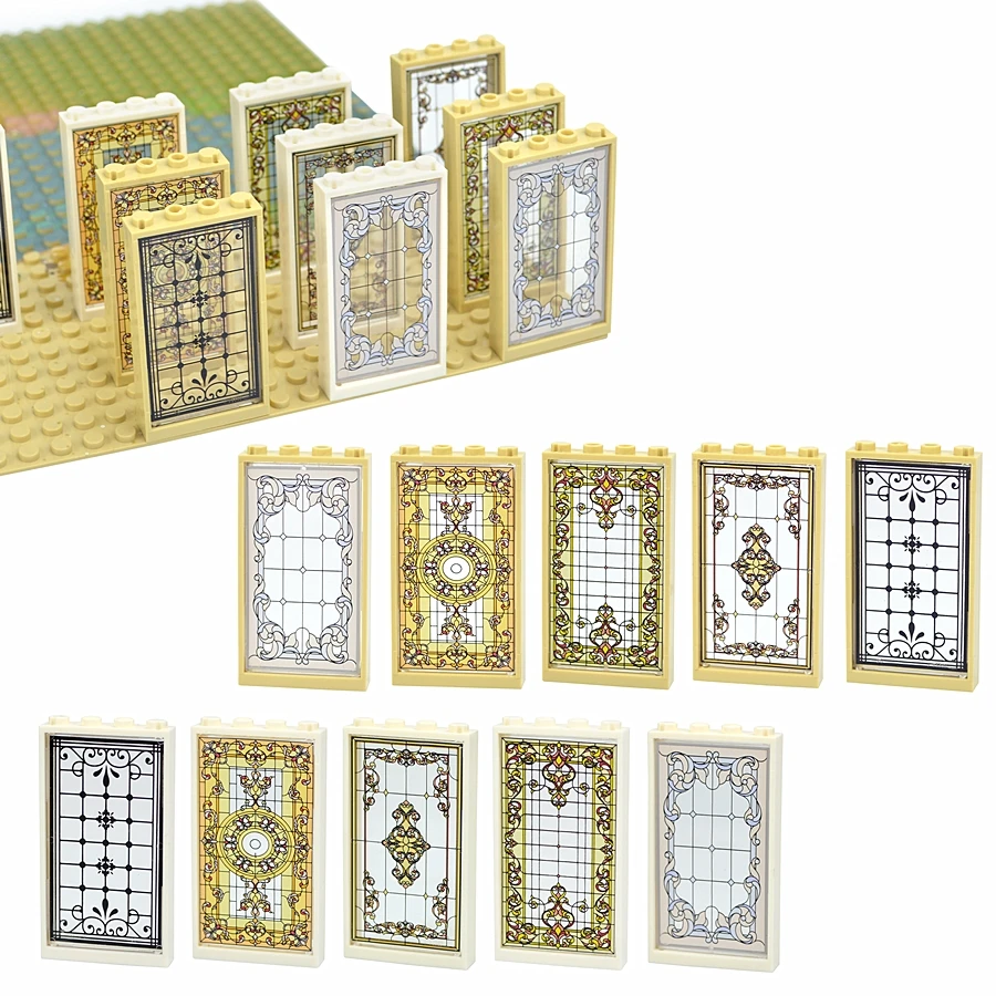 2023 MOC кирпич 57895 60596 Печатный узор для церкви окна очков двери рамки ландшафта 1x4x6