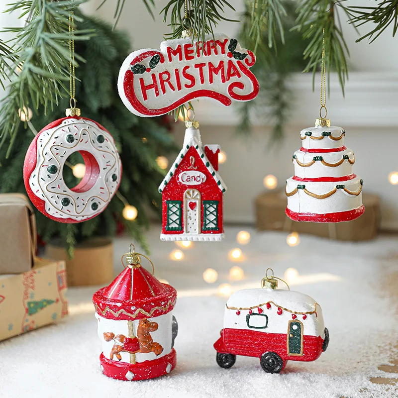 

Christmas Decoration Pendant New Painted Christmas Ball Tree Red and White Car Staff Donut