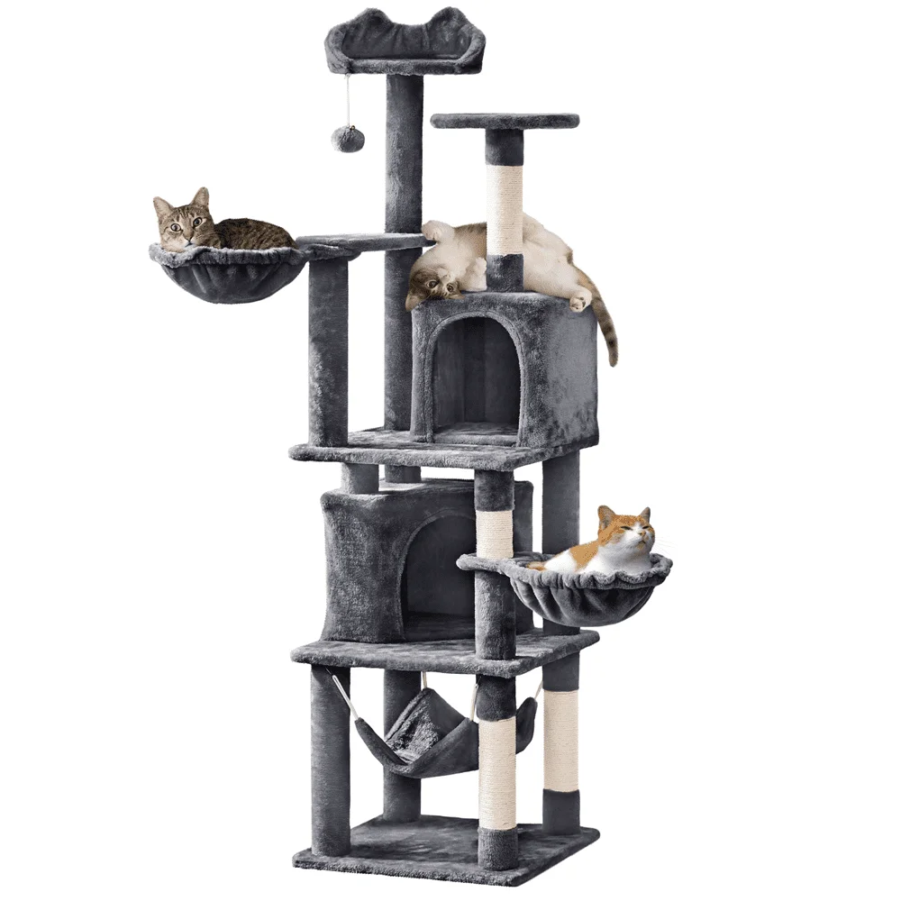 

69-inch Multilevel Cat Tree Towers with Double Condo for Cats Kittens, Dark Gray, Cat Supplies, Cat Climbing Racks, Cat Toys