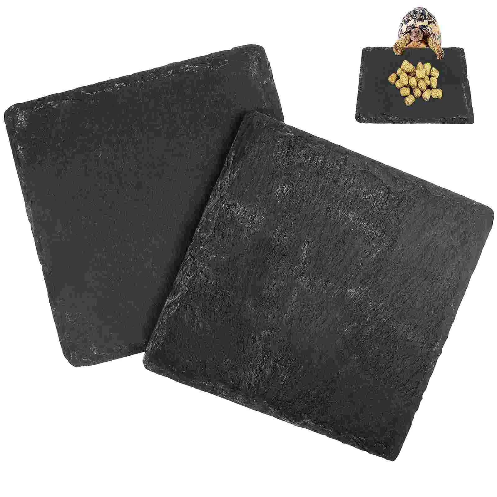 

2 Pcs Non- Wear-resistant Square Shaped Natural Texture Reptile Habitat Plates Aquarium Stone Plates Reptile Food Plates