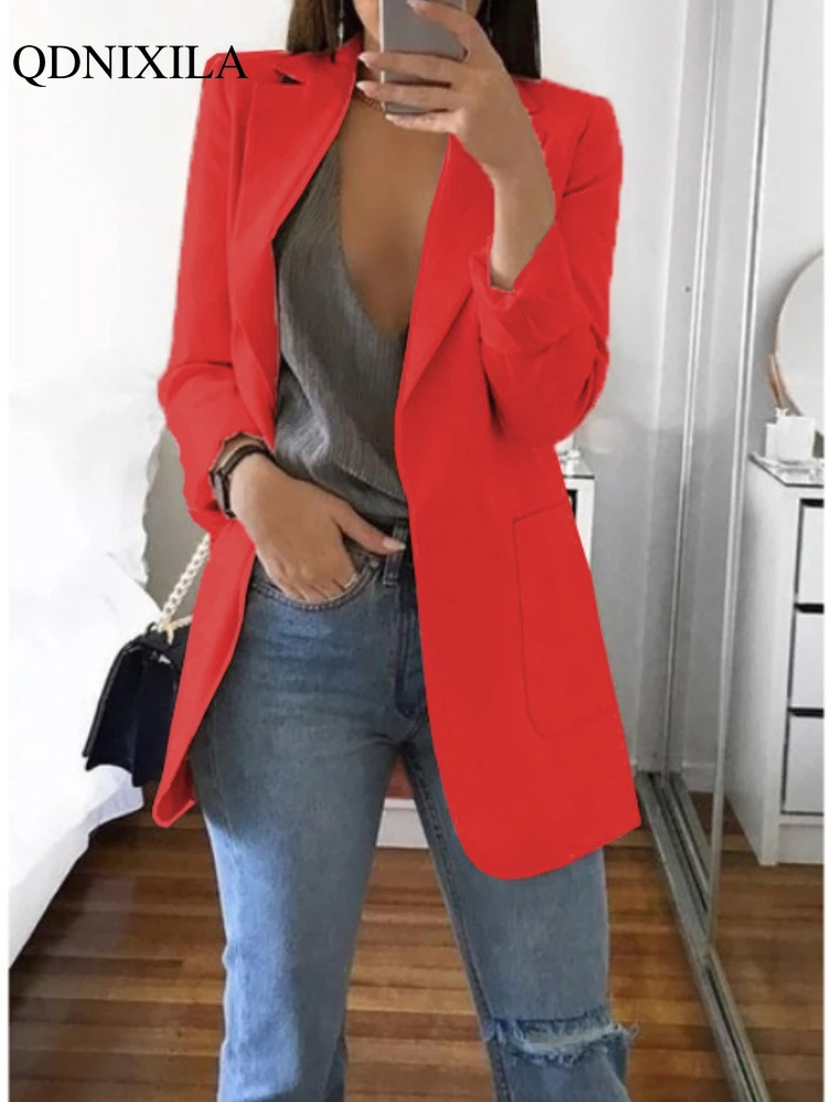 2022 Spring Autumn New Fashion Women Long Blazer Jacket Oversize Elegant Casual Suit Office Wear Female Slim Cardigan Suit Coat