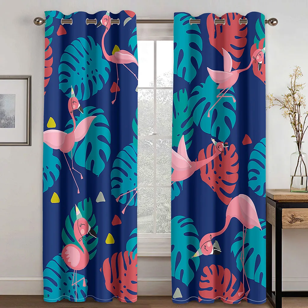 

Blackout Curtain for Living Room Pink Flamingo Animal Printed Window Curtains for Kids Adult Bedroom Decor Cortinas Para La Sala