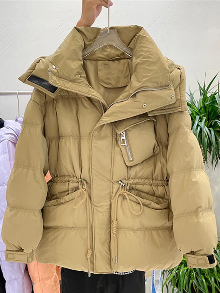 

Fitaylor Winter Women White Duck Down Coat Female Hooded Drawstring Parkas Coat Casual Thick Warm Windproof Snow Outwear