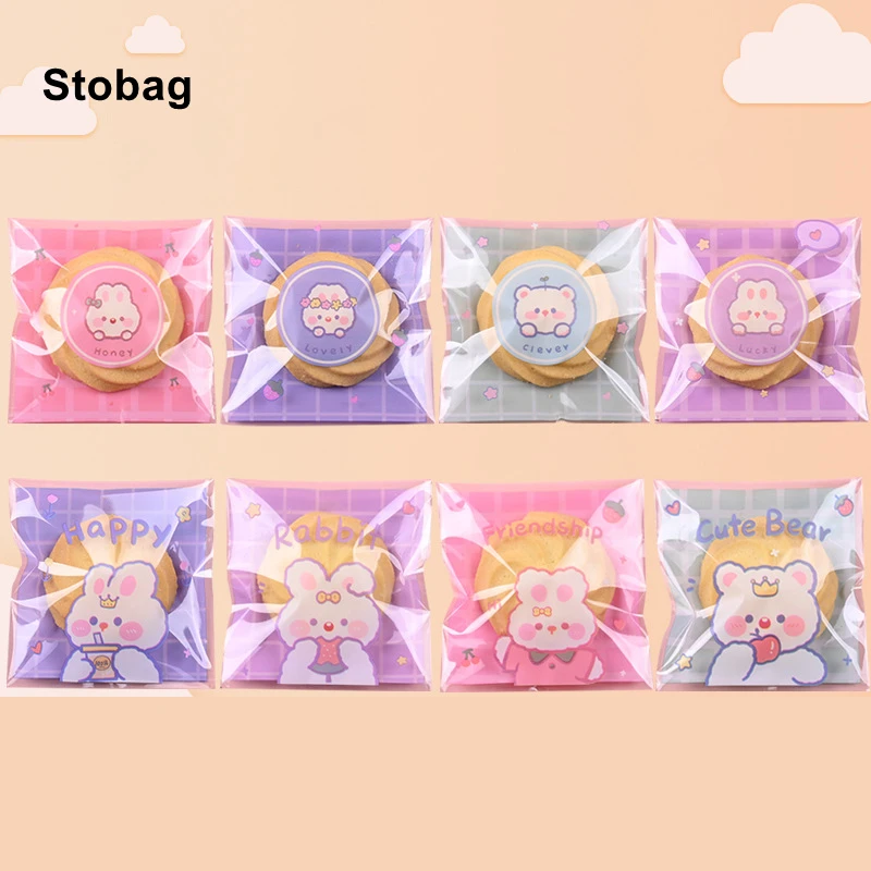 

StoBag 100pcs Cookies Packaging Bags Self-adhensive Cute Clear Baking Snowflake Crisp Biscuit DIY Candy Christmas Favors Gift