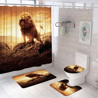 wildlife lion shower curtains sets wasteland landscape animal bathroom screen non slip carpet toilet cover floor bath mats decor