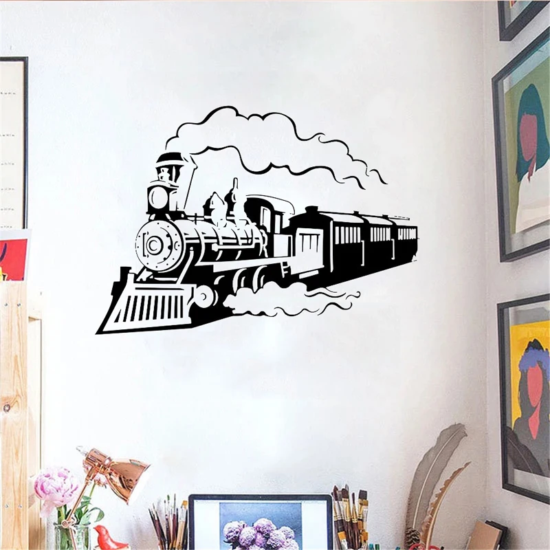 

Vintage Train Wall Sticker Locomotive Retro Steam Train Vinyl Decals Home Decor Kids Room Nursery Wallpaper Boys Room Art Mural