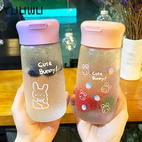 water bottle creative cute strawberry bunny student cup ice pattern glass water cup with lid juice drink water cup gift