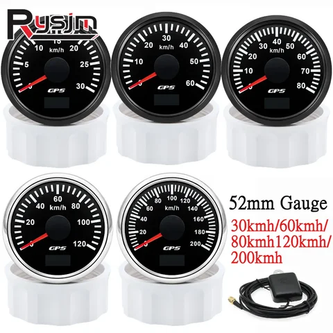 HD 52 мм GPS спидометр 30/60/80/120/200 км/ч Лодка Авто Грузовик Измеритель скорости 7-цветная подсветка с GPS-антенной 9-32 В