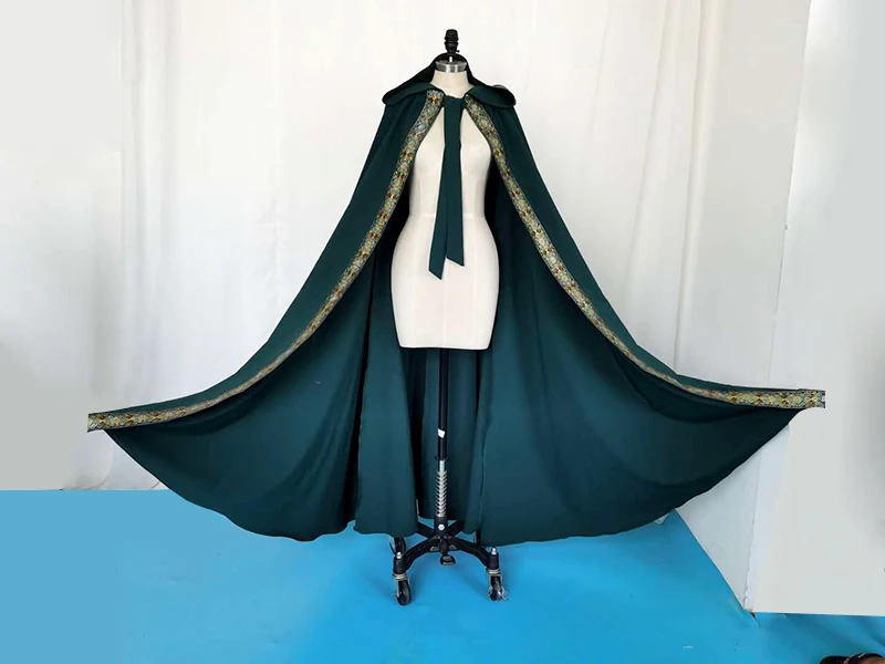 Spring Hood Poncho Green Lace Stage Performance Wear Long Cape Dance Par Dress up Wrap |