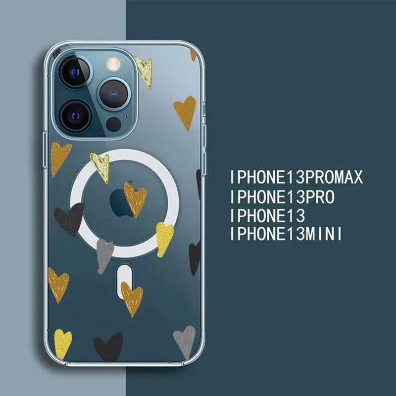 

Love heart Phone Case For iPhone 13 12 Mini Pro Max transparent Super Magnetic MagSafe Cover