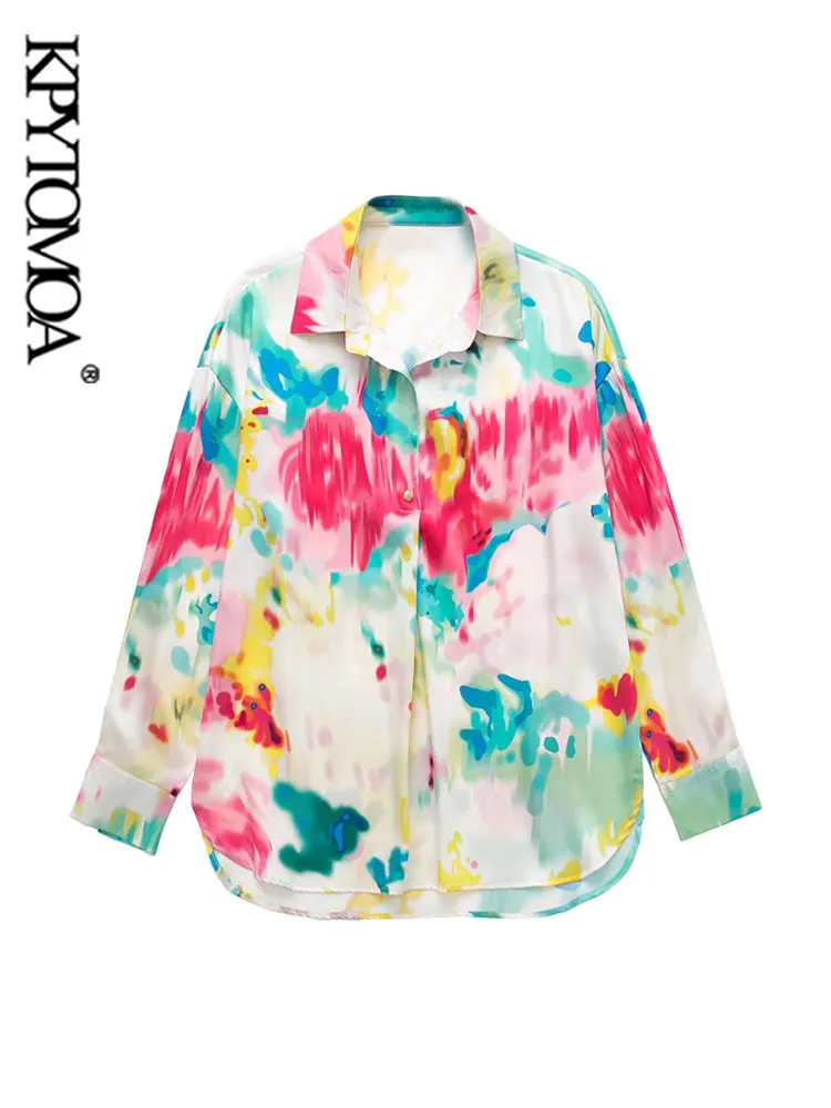 

KPYTOMOA Женская модная Свободная рубашка с принтом в стиле Tie-dye, винтажная женская блузка с длинным рукавом и пуговицами, блузки, шикарные топы