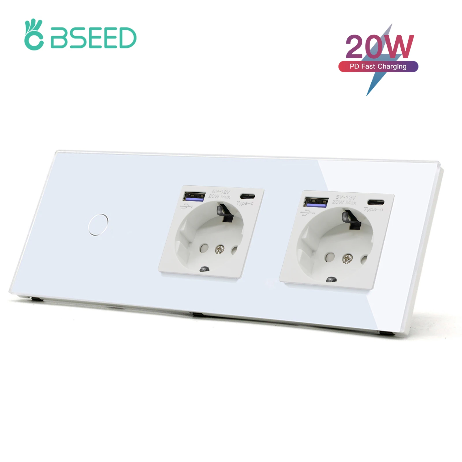 

Сенсорный выключатель BSEED, настенная розетка с двумя евророзетками, USB Type-c, быстрая зарядка, 20 Вт, 1/2/3 клавиши