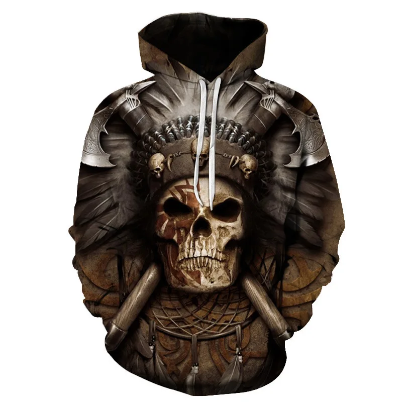 

Popular Men's Hoodie Sweatshirt Metal Skull 3d Printing Funnyhip Hop Hoodie Gothic Punk Skulls Hoodie Autumn Man Sportswear